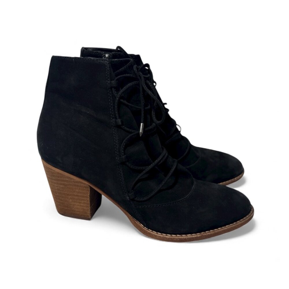 Sam Edelman Millard Black Suede Lace Up Block Heel Ankle Boots 10 10M Neutral